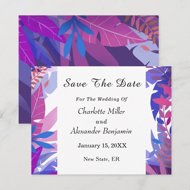 Modern Wedding Blue Floral Watercolor  Save The Date (Front/Back)