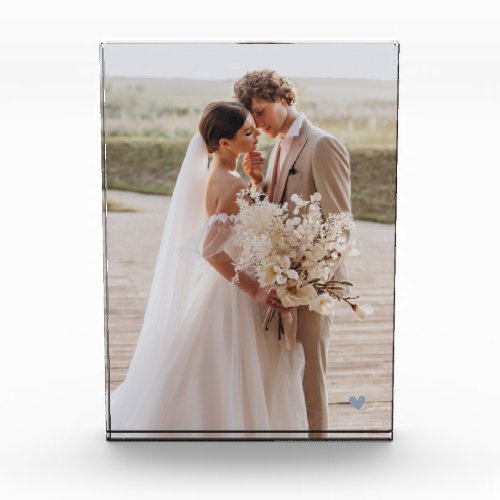 Modern Wedding Blue Heart Keepsake Photo Block