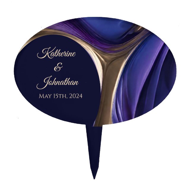 Modern Wedding-Blue Purple Gold Cake Topper (Front)