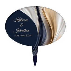 Modern Wedding-Blue White and Gold Cake Topper