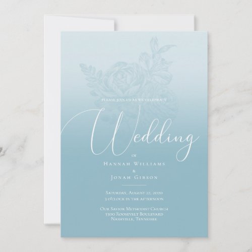 Modern Wedding Blue White Gradient Floral Invitation