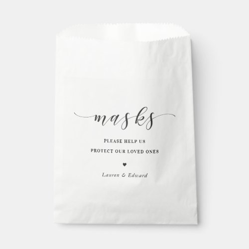 Modern Wedding Bridal Shower Face Mask Favor Bag