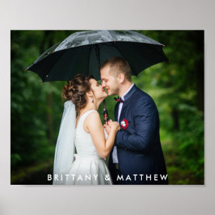 Modern Wedding Bride and Groom Photo Names Poster