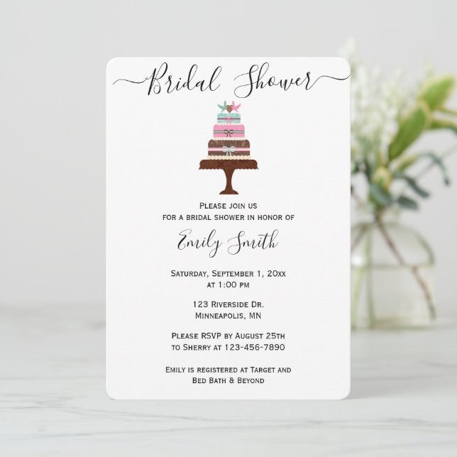 Modern Wedding Cake Bridal Shower Invitation (Standing Front)