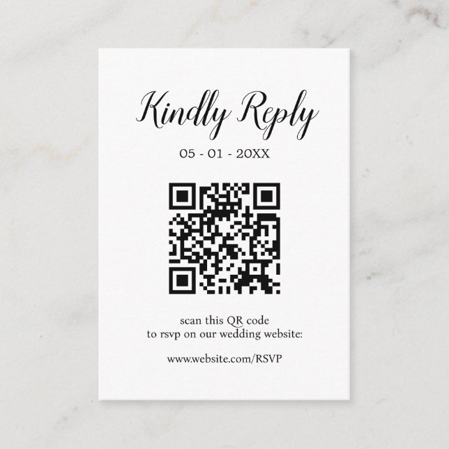 Modern Wedding Calligraphy Editable QR Code RSVP Enclosure Card (Front)