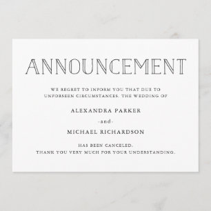 Modern Wedding Cancellation Announcement