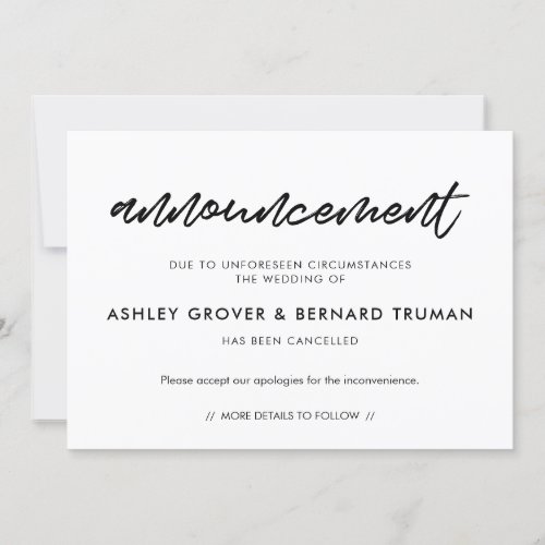 Modern Wedding cancellation announcement card