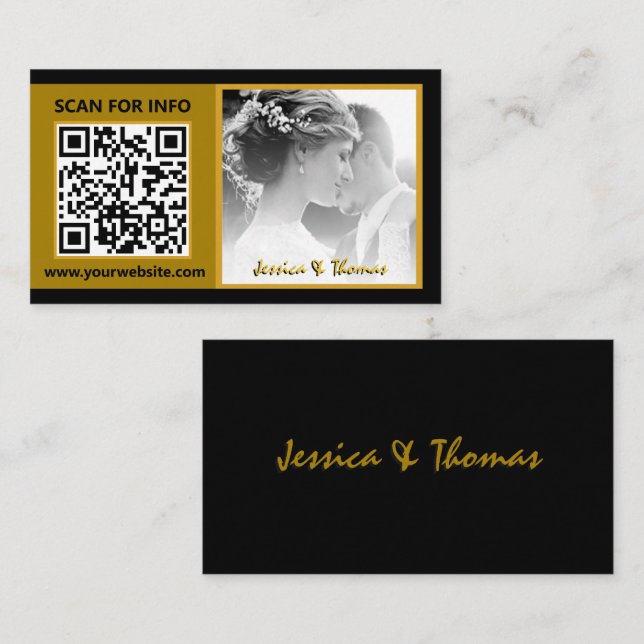 Modern Wedding Cards, QR Code, Photo, Black Business Card (Front/Back)
