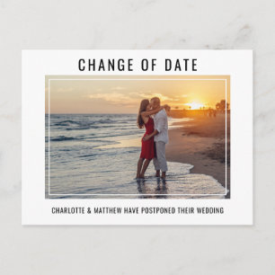 Modern Wedding CHANGE OF DATE PLANS w/ PHOTO Announcement Postcard