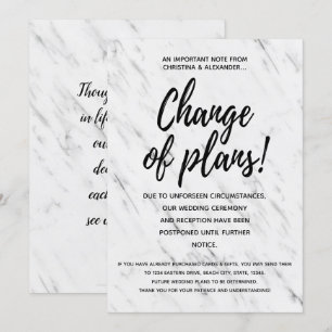 Modern Wedding Change of Plans Postponed Cancelled Invitation