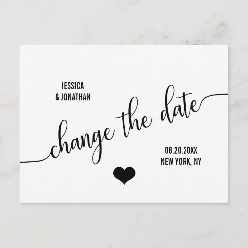 Modern Wedding CHANGE THE DATE PLANS POSTPONE Announcement Postcard