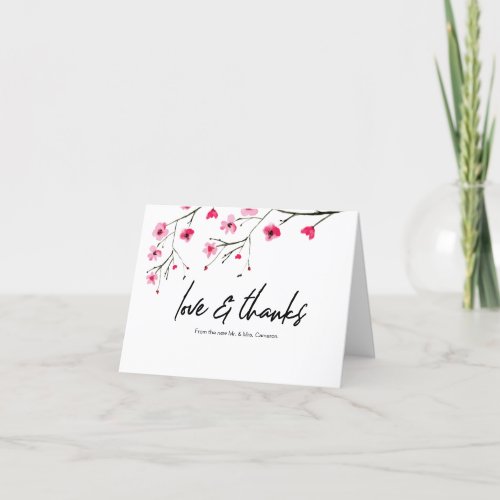 Modern Wedding Cherry Blossom Love and Thanks Thank You Card