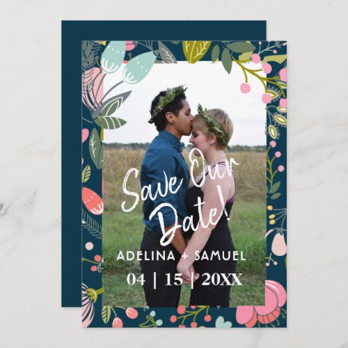 Modern wedding chic pastel floral photo save date save the date