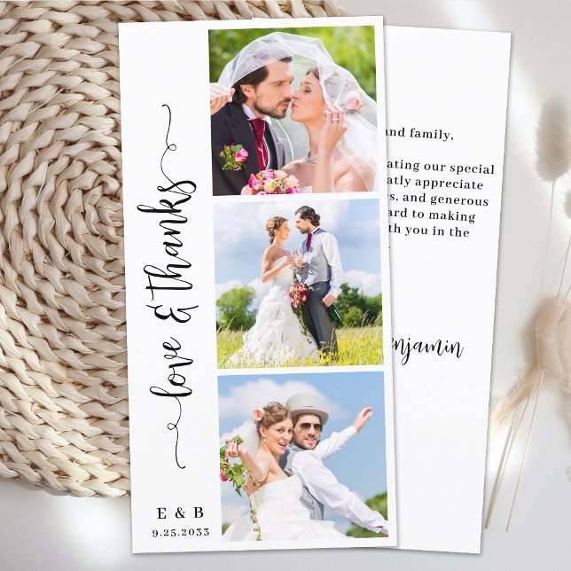 Modern Wedding Chic Personalized Monogram 3 Photo  Thank You Card (Creator Uploaded)
