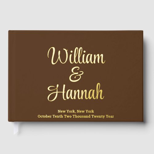 Modern Wedding Chocolate Brown with Gold Hardcover Foil Guest Book