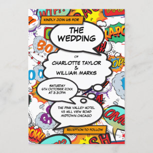 Modern Wedding Colorful Typographic Comic Book Invitation