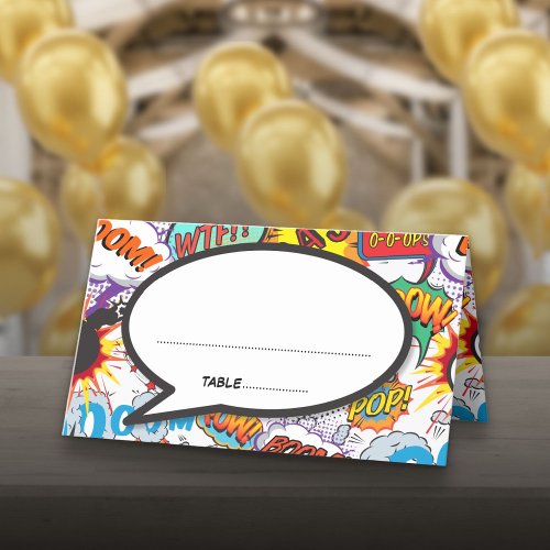 Modern Wedding Colorful Typographic Comic Book Place Card