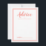 Modern Wedding Coral White Newlywed Advice Card<br><div class="desc">Simple and elegant wedding newlywed advice card features a minimalist design with a double frame border in trendy coral on a crisp white background. Personalize with your names. Space provided for your guest to add their advice, well wishes, and signature. Lettering and script are in coral. The back of the...</div>