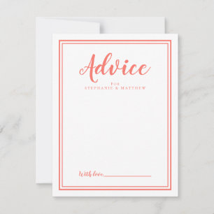 Modern Wedding Coral White Newlywed Advice Card