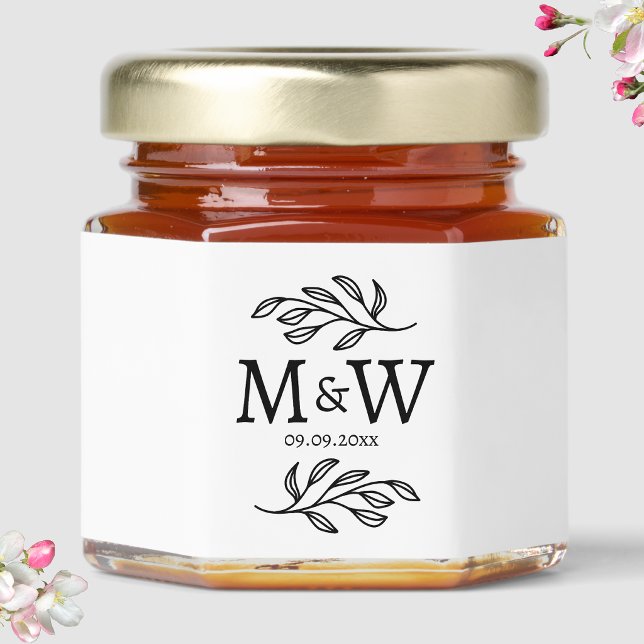 Modern Wedding Couple Monogram Initials Date Honey Jar Favors (Modern wedding couple monogram initials date honey jar favor)