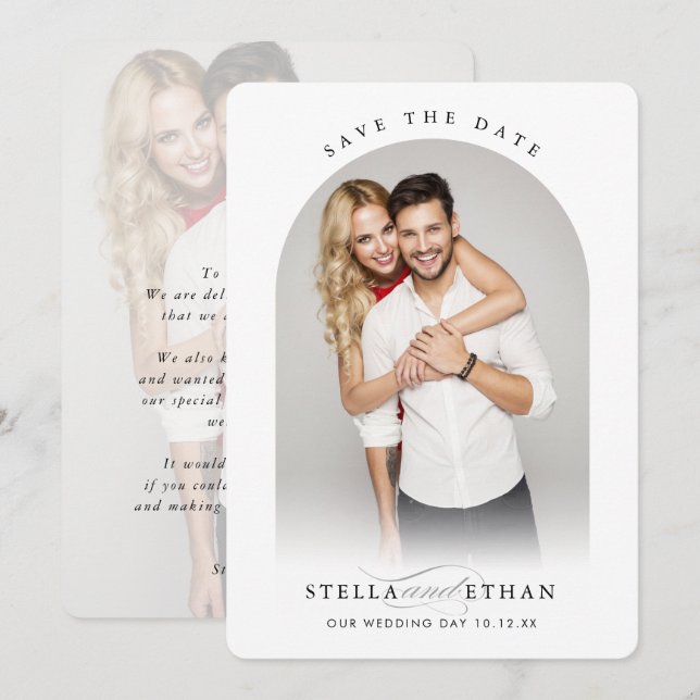 MODERN WEDDING couple photo arch frame calligraphy Invitation (Front/Back)