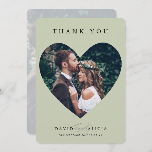 MODERN WEDDING couple photo heart frame sage green Invitation