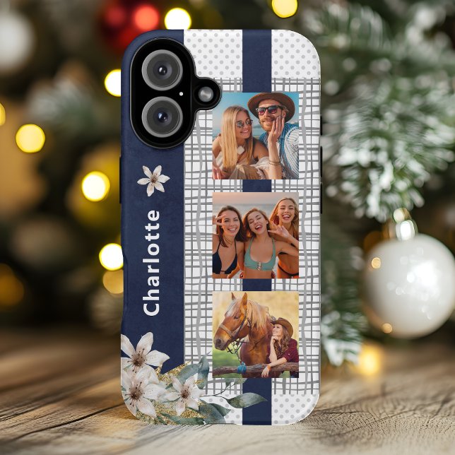 Modern Wedding Couple Photo Personalized Floral Ca Case-Mate iPhone Case (Creator Uploaded)