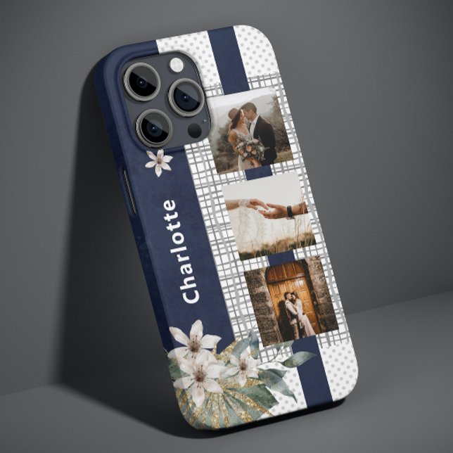 Modern Wedding Couple Photo Personalized Floral Ca Case-Mate iPhone Case (Creator Uploaded)