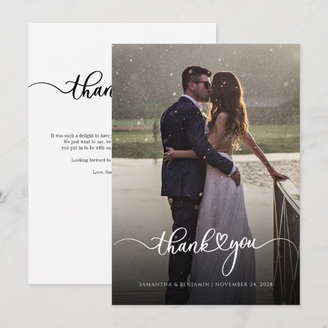 Modern Wedding Couple Photo Thank You Note Card (Front/Back)