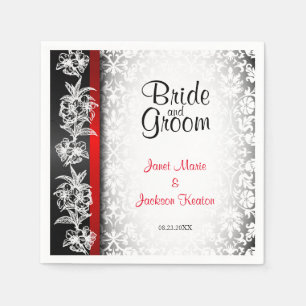 Modern Wedding Damask in White, Black and Red Napkins