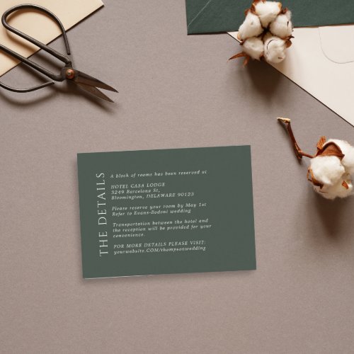 Modern Wedding Dark Green Details Enclosure Card