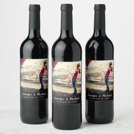 Modern Wedding Day Custom Photo Wine Label | Zazzle