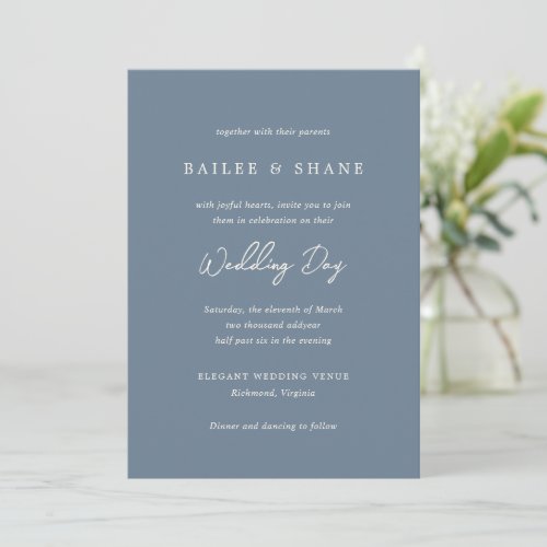 Modern Wedding Day Dusty Blue Elegant Wedding Invitation