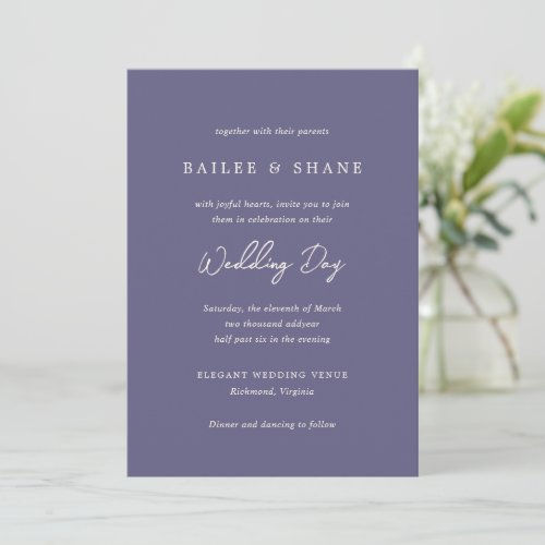 Modern Wedding Day Dusty Purple Elegant Wedding Invitation