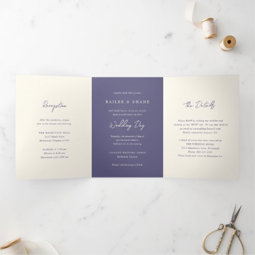 Modern Wedding Day Dusty Purple Elegant Wedding Tri_Fold Invitation