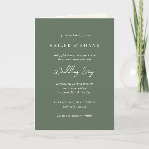 Modern Wedding Day Olive Green Elegant Wedding Invitation