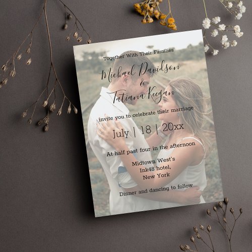 modern  wedding day photo faded overlay Invitation
