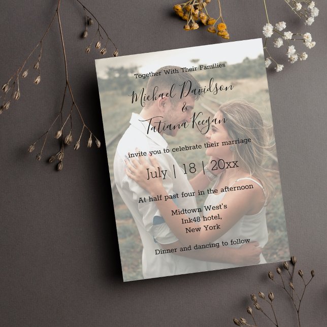 modern  wedding day photo faded overlay Invitation Postcard (Creator Uploaded)