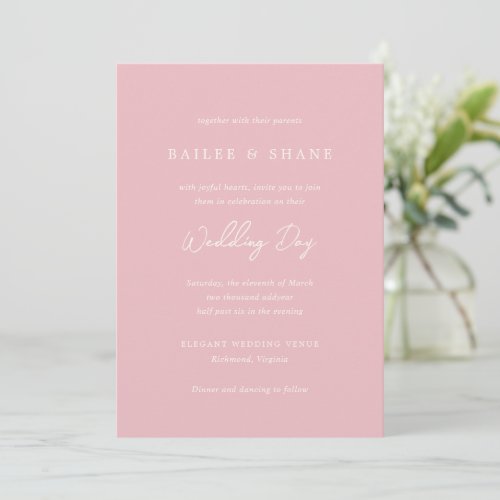 Modern Wedding Day Pink Elegant Wedding Invitation