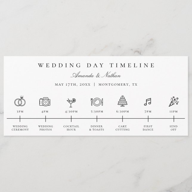Modern Wedding Day Timeline Icon Itinerary Program (Front)