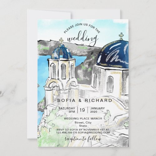 Modern Wedding Destination Greeek Island Skiathos  Invitation