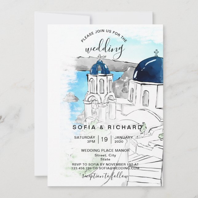 Modern Wedding Destination Greeek Island Skiathos  Invitation (Front)