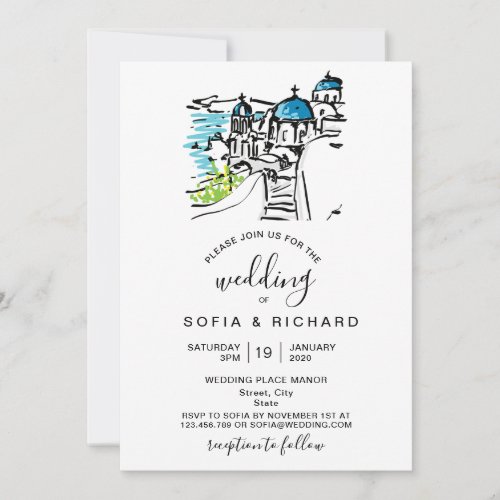 Modern Wedding Destination Greeek Island Skiathos Invitation