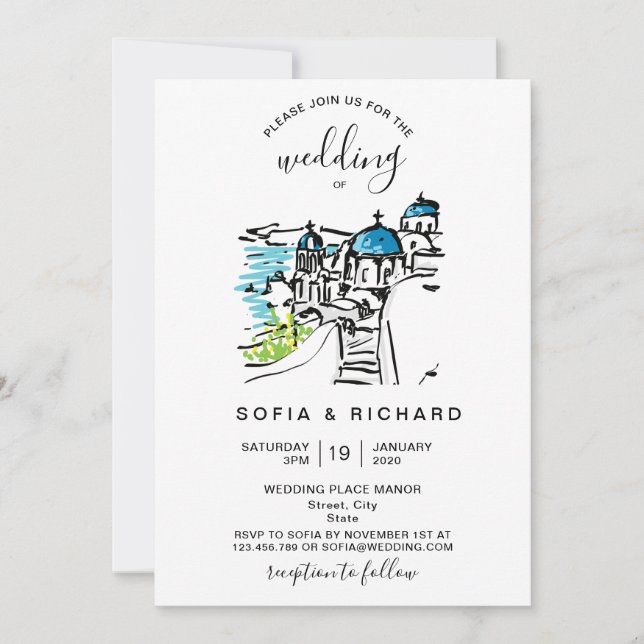 Modern Wedding Destination Greeek Island Skiathos Invitation (Front)