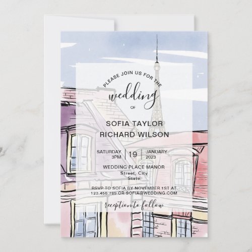 Modern Wedding Destination Paris Eiffel Tower Invi Invitation