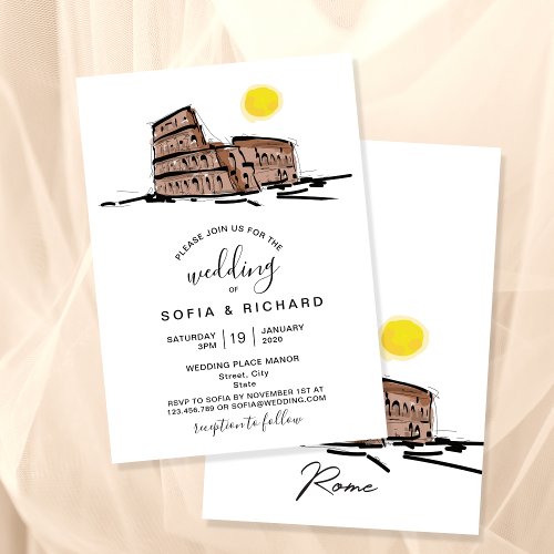 Modern Wedding Destination Rome Italy Colosseum Invitation