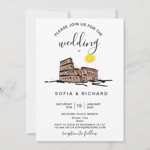 Modern Wedding Destination Rome Italy Colosseum Invitation