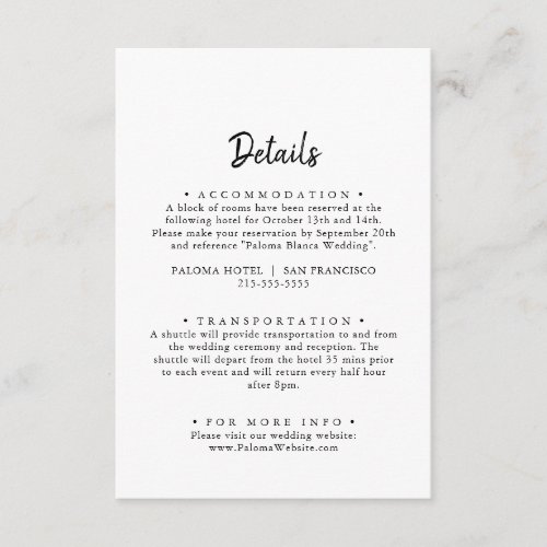 Modern Wedding Details Enclosure Card