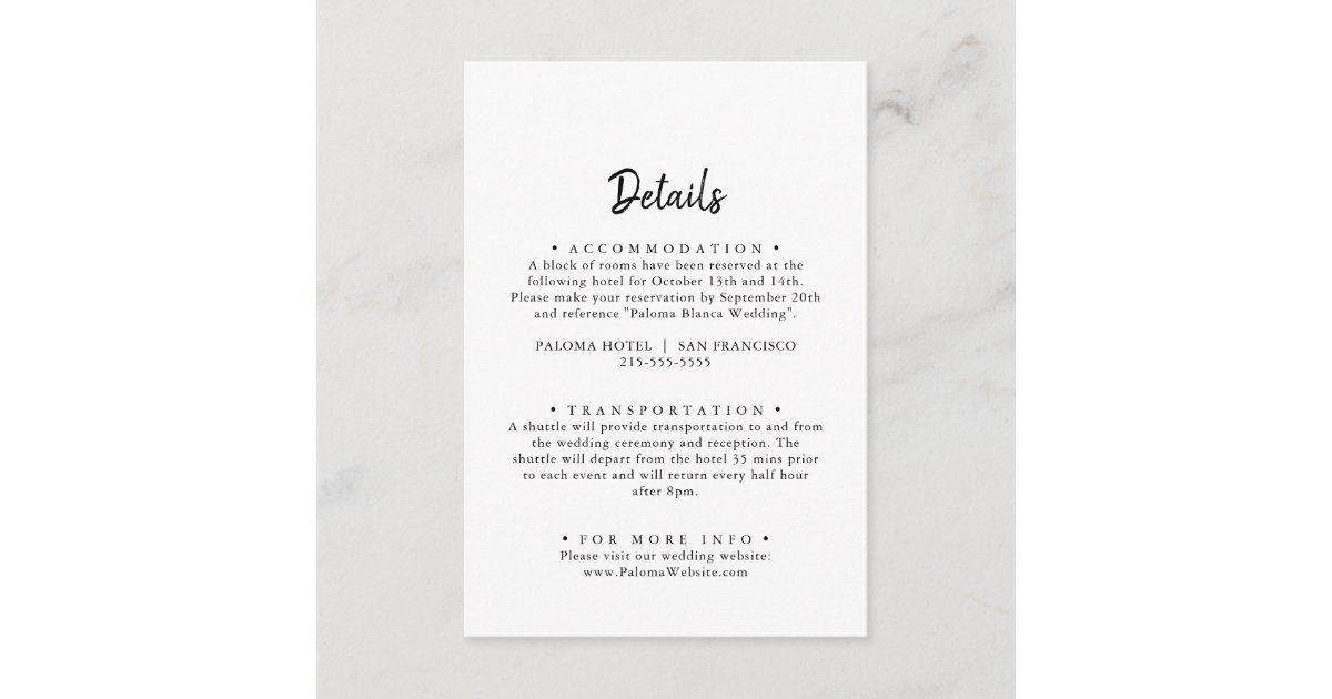 Modern Wedding Details Enclosure Card | Zazzle