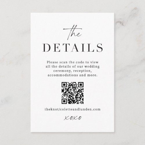 Modern Wedding Details Enclosure Scan QR Code Card
